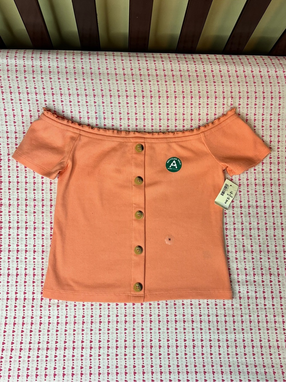 Aeropostale Orange Ribbed Off-Shoulder Crop Top